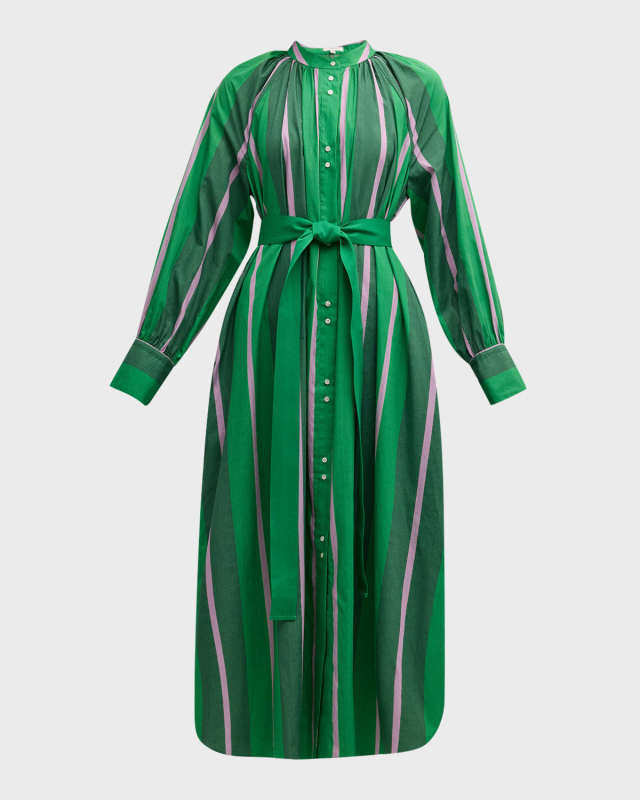 Calypso Striped Raglan-Sleeve Midi Shirtdress